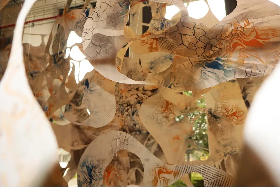 Detail of Anya Kalsi, Chromatic Bloom installation, 2025