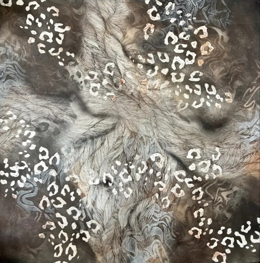 Anya Kalsi, Echoes of Entanglement, The Darker Thread, 2026, graphite, charcoal and fine liner on paper