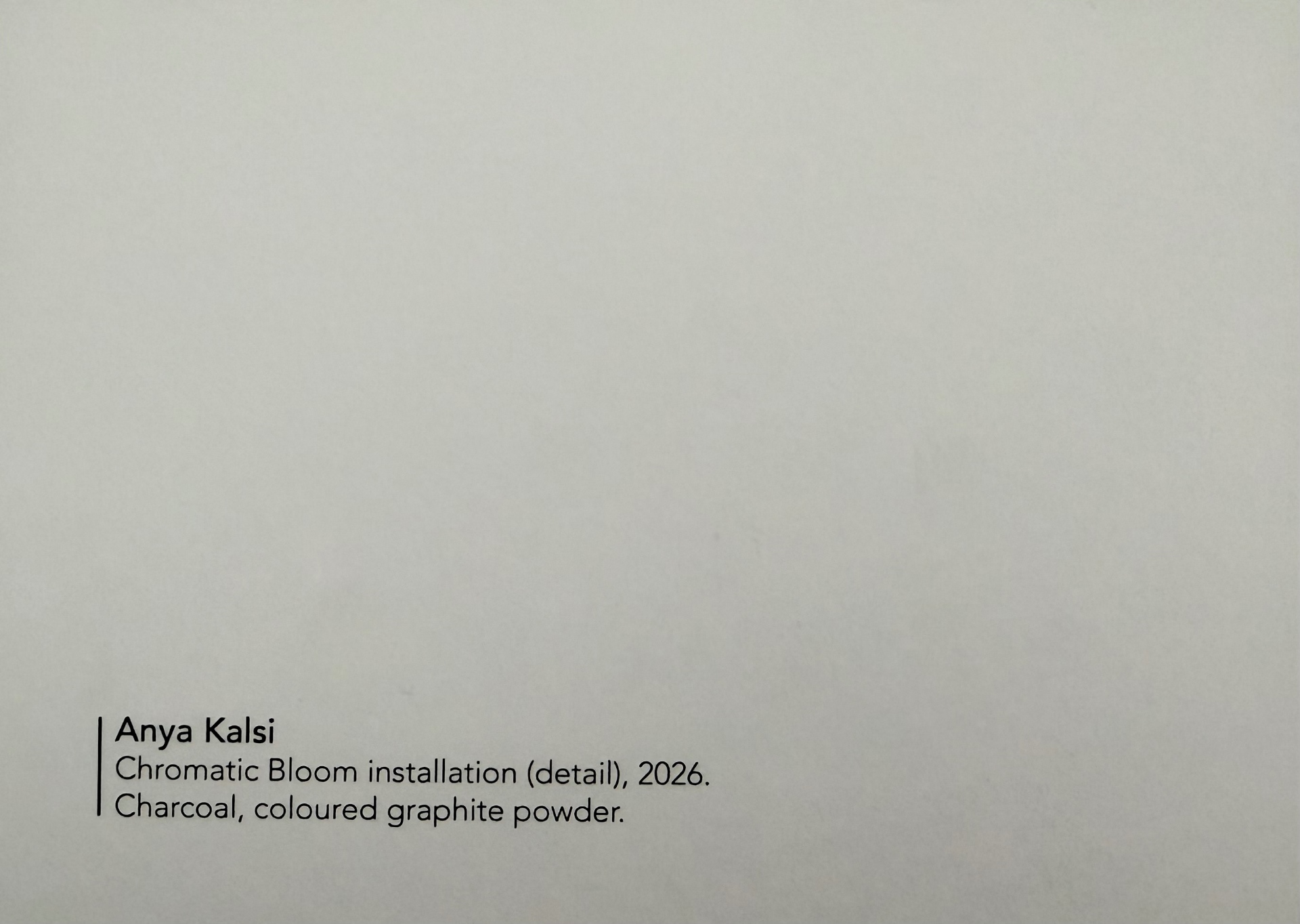 Back of the Chromatic Bloom Installation Detail postcard, with artwork details